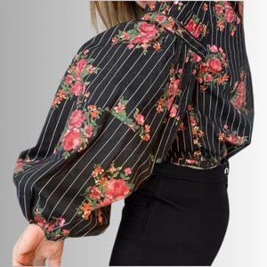 BLACK FLORAL H&M PUFF SLEEVE TOP